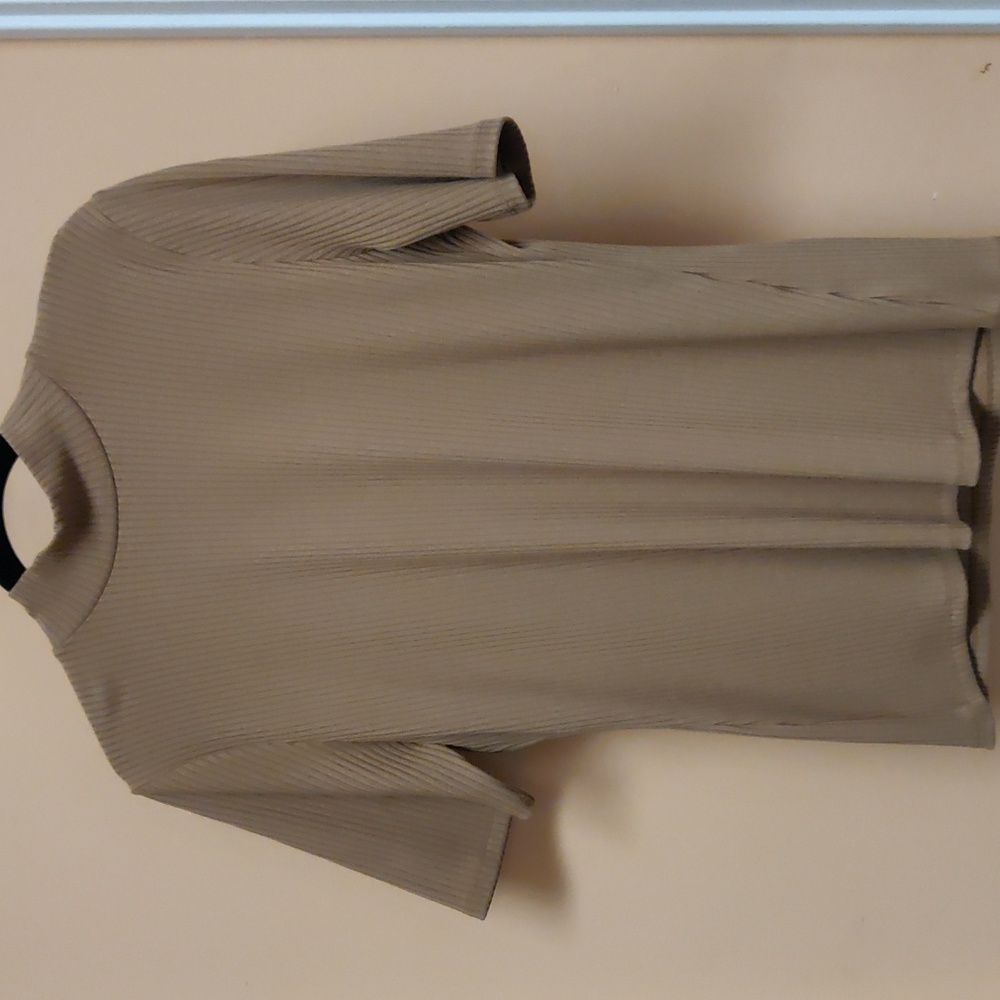 Women's Light Chocolate Short Sleeve Ribbed Mock Turtleneck Size L